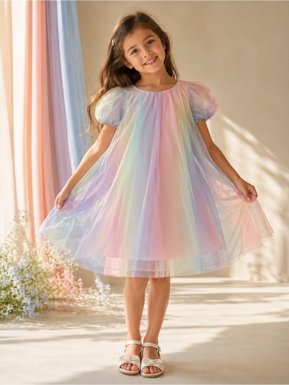 Jessica Simpson Pastel Mesh & Tulle Girls' Dress in Lavender and Pink